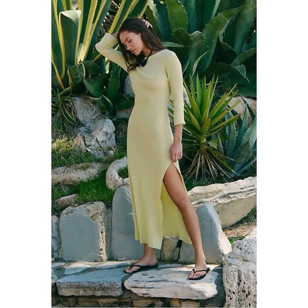 Free People Vance Maxi Dress in Lemongrass Chartreuse Size Medium Minimalist - Picture 3 of 10